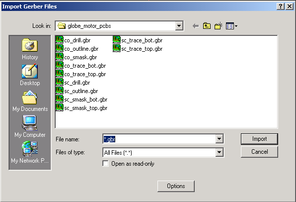 Import Gerber file(s) dialog box